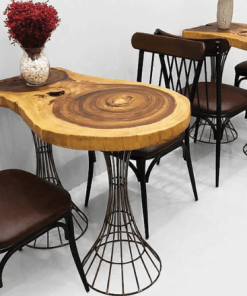 Bàn ghế cafe gỗ me tây chân sắt