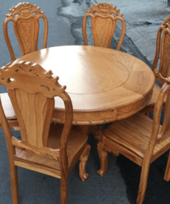 Bàn Ăn Tròn 6 Ghế Gỗ Đỏ