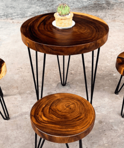 Bàn ghế cafe tròn gỗ Me Tây với chân sắt
