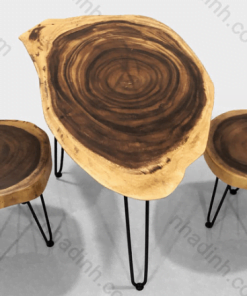 Bàn ghế cafe tròn gỗ Me Tây với chân sắt