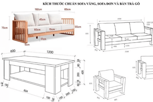 Kích thước bàn trà sofa gỗ