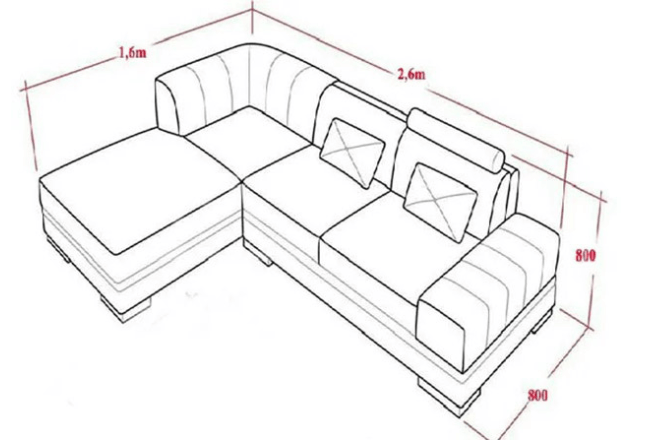 Kích thước ghế sofa gỗ chữ L